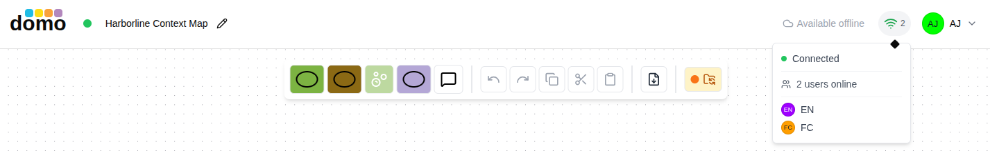 The model header's collaboration indicator open to show two users online.